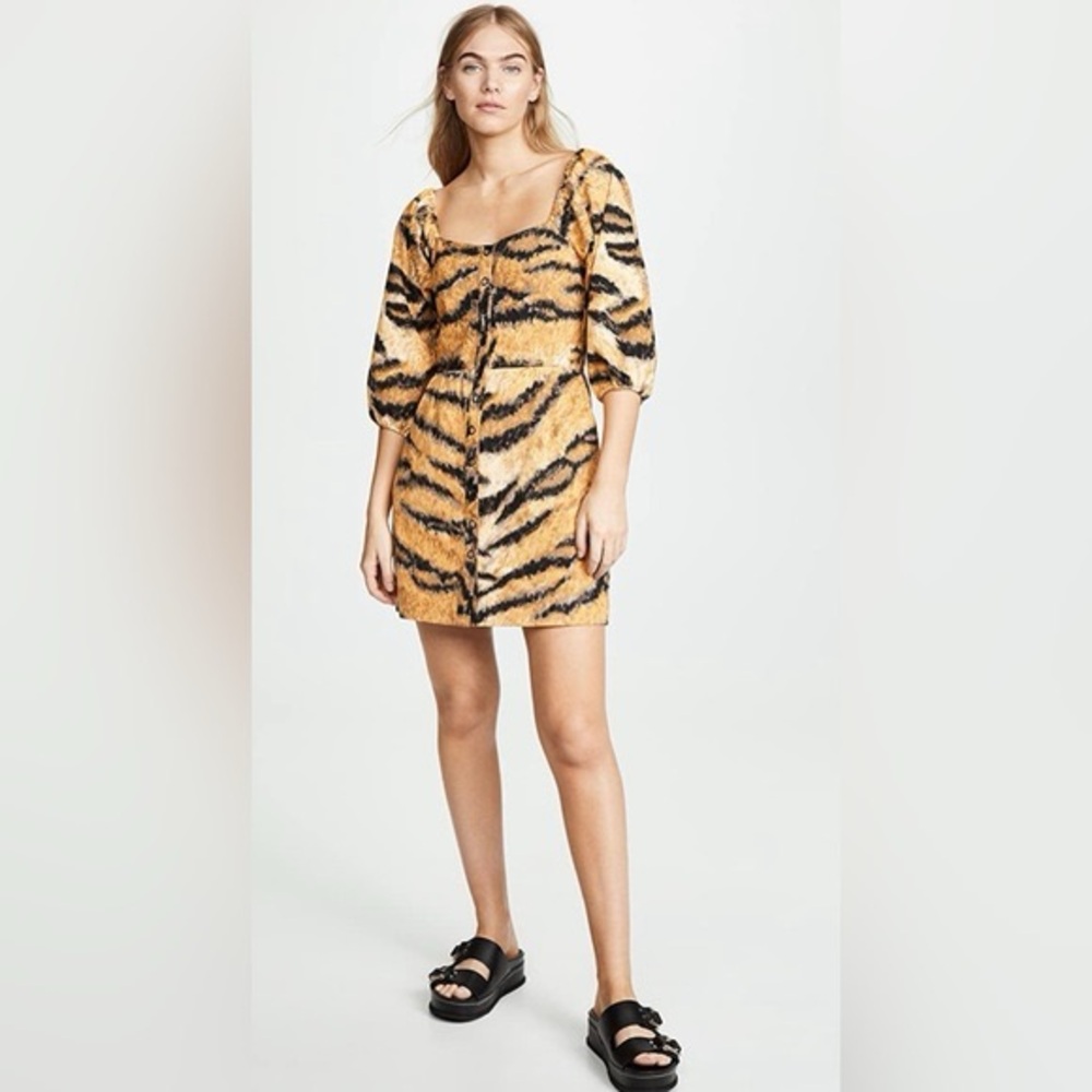 Hofmann Copenhagen Aline Golden Hour Tiger Print 100% Cotton Minidress